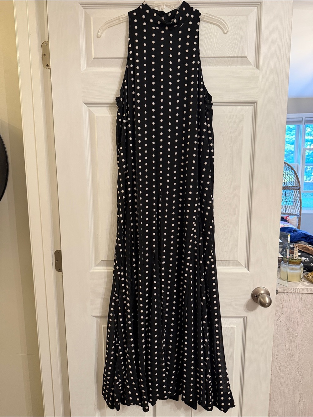 Maeve Black Maxi Dress with White Polka Dots